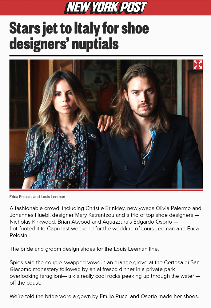 Stars Jet to Italy for Shoe Designers' Nuptials — New York Post, Sugokuii Events